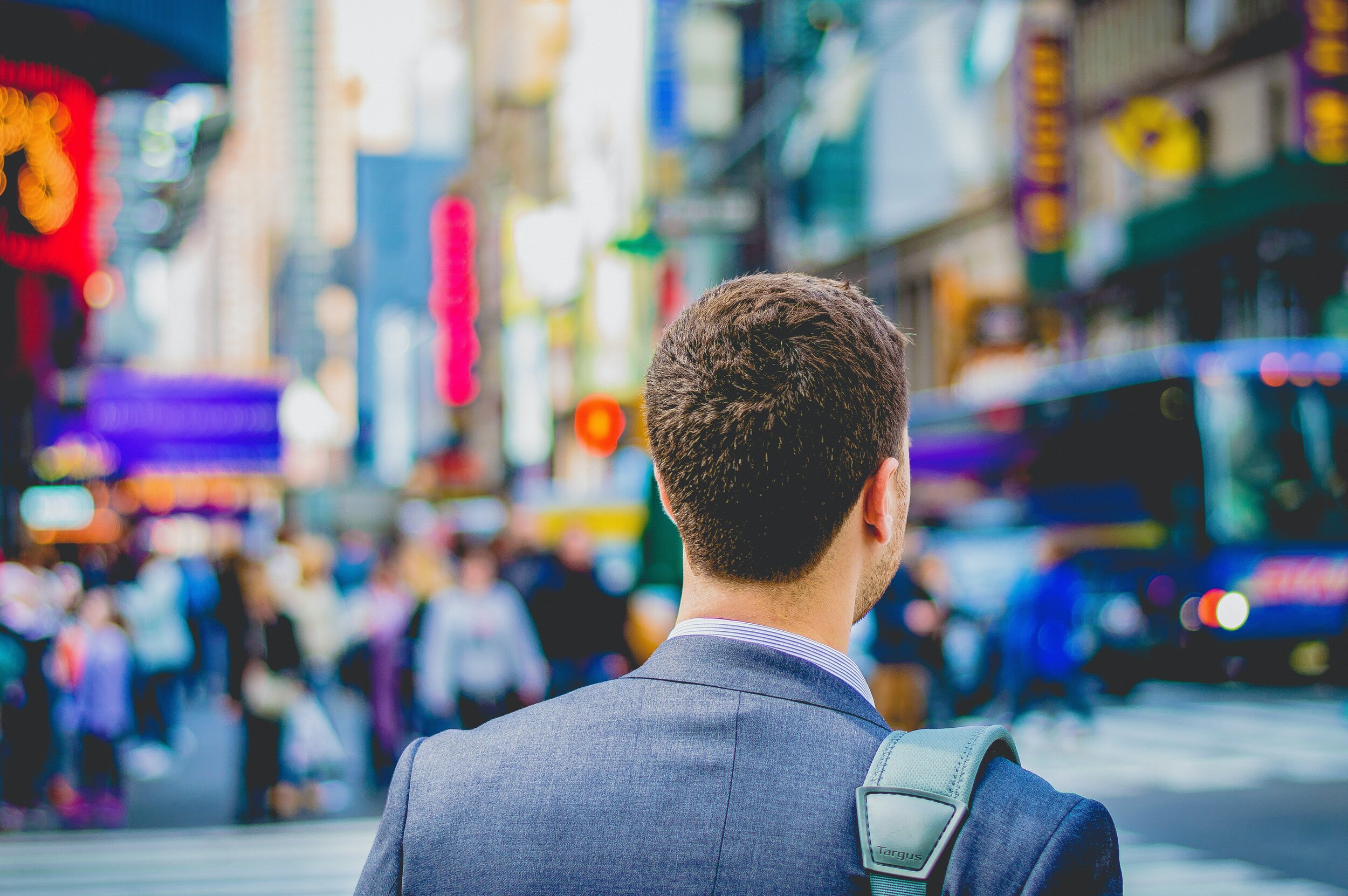 View of man walking on street